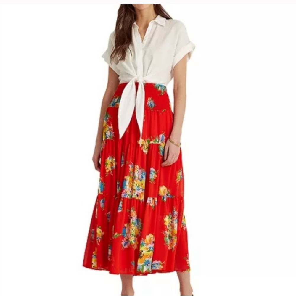 Ralph Lauren Red floral sheer skirt sz Small